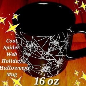 Black & White Spider Web Mug for Fun Halloween Holiday 16 Oz
